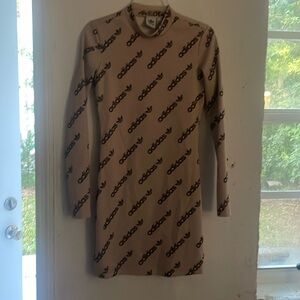 New tan and brown adidas dress. It’s a stretch like material with long sleeves.